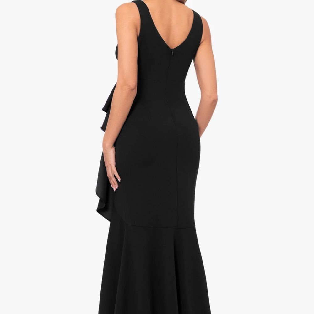 Betsy & Adam Black Asymmetrical Dress Size 10 Elegant Formal Cocktail Midi Dress - Picture 4 of 5